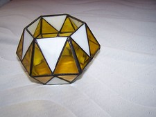 Tiffany Fensterbild Glaskunst Kerzenhalter Kerzenleuchter 6-eck gelb-weiß