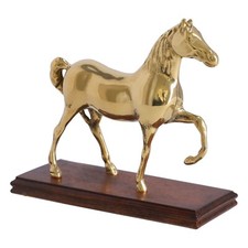 Statua Cavallo Horse in ottone lucido Soprammobile su base in legno