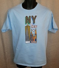 NY New York One World Trade Center Light Blue Souvenir T-Shirt - Adult Medium