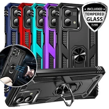 For Motorola Moto G Stylus 5G 2023 Case Magnetic Metal Ring Stand+Tempered Glass