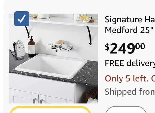 Sink Signature Hardware SHLS2522WH Medford Drop In 1 Basin Acrylic Laundry - Picture 1 of 8