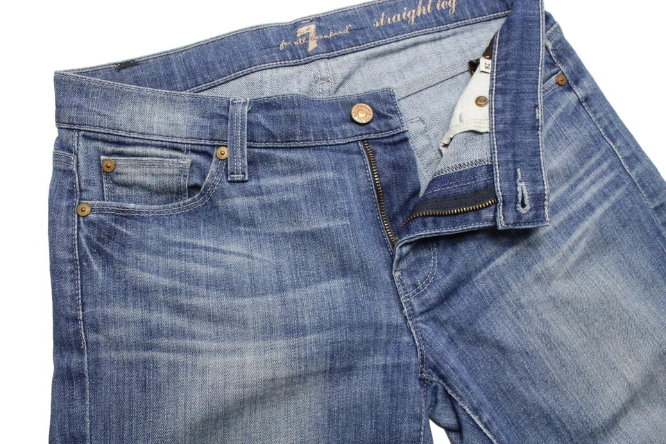 7 FOR ALL MANKIND Straight Leg Jeans Women's W28 Whiskers Zip Blue Casual Denim - Image 4 of 4
