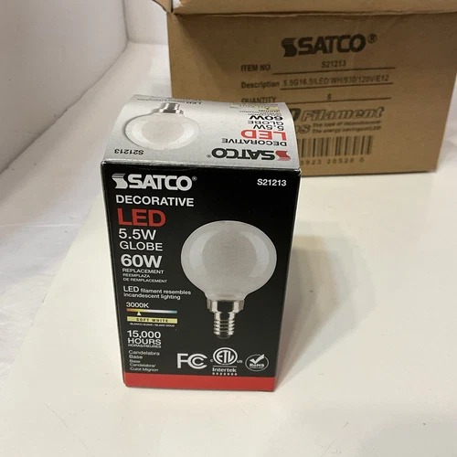 Satco S21213 5.5w G16.5 Globe LED 3000K Candelabra Base Dimmable - 60w (1 Bulb) - Picture 3 of 8