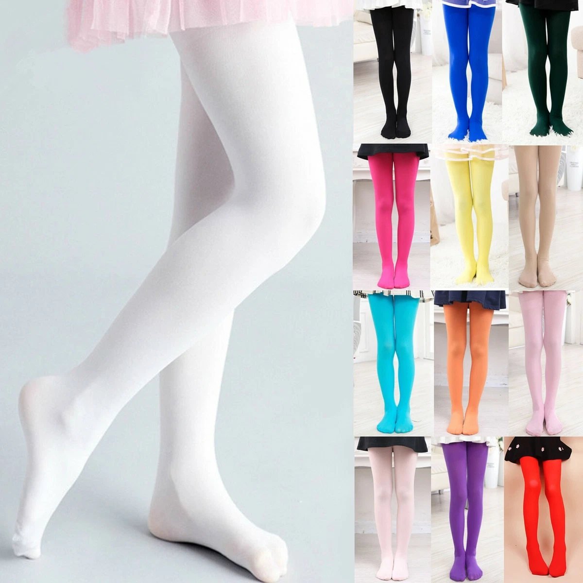 Girls Solid Tights Ultra-Soft Tight Skinny Slim Footie Render Pants Ballet  Dance