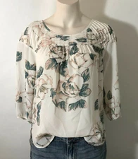 LC Lauren Conrad Floral Print Lightweight Tunic Top With 3/4 Sleeve S
