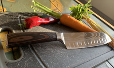 Messer Kochmesser Santoku geschmiedet Kullenschliff 32cm Profimesser Kiritsuke