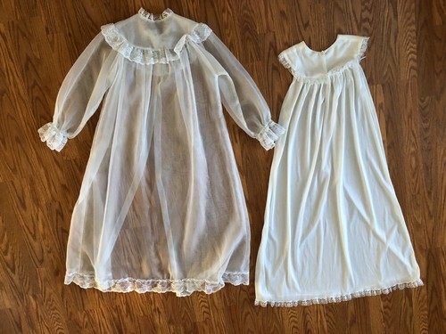 Vtg 50s Peignoir White Sheer Nylon Chiffon Robe & Nightgown see measurements - Picture 8 of 17