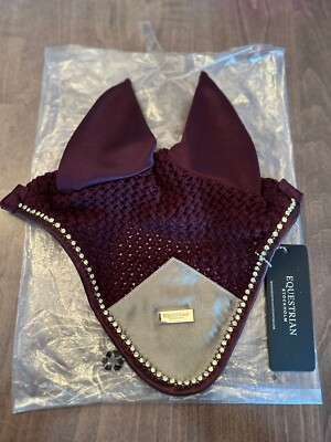 Equestrian Stockholm Burgundy Ear Bonnet / Fly Vail. Size: Pony