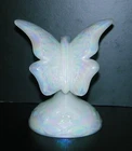 Fenton Opal Iridized Butterfly on a Branch Iridescent Milk Glass Ring Holder