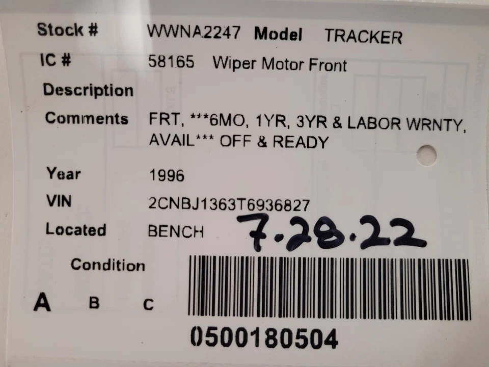 Motor limpiaparabrisas usado se adapta a: 1996 Geo Tracker grado A Foto 3 de 4