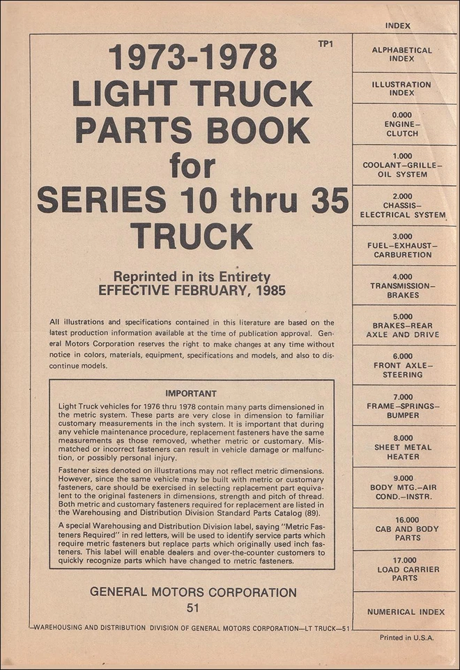 Juego de libros de piezas maestras para camioneta Chevy GMC 1973-1978 camioneta Blazer Suburban Jimmy Foto 3 de 3