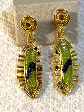 Gold Enameled Feather Sparkle Fashion Earrings E-154