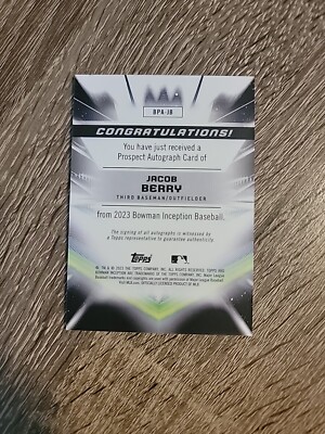 2023 Bowman Inception - Autographs Jacob Berry #BPA-JB