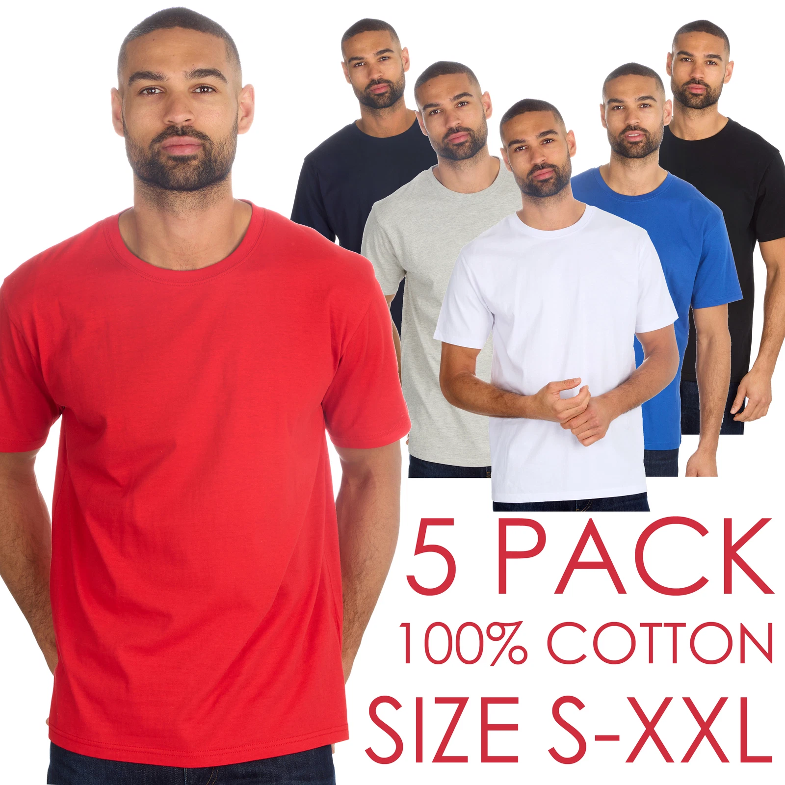 5 Pack Mens Plain T-shirt Short Sleeved Crew Neck 100% Cotton Tee Multibuy S-XXL
Opens in a new wind
