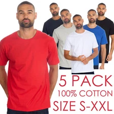 5 Pack Mens Plain T-shirt Short Sleeved Crew Neck 100% Cotton Tee Multibuy S-XXL