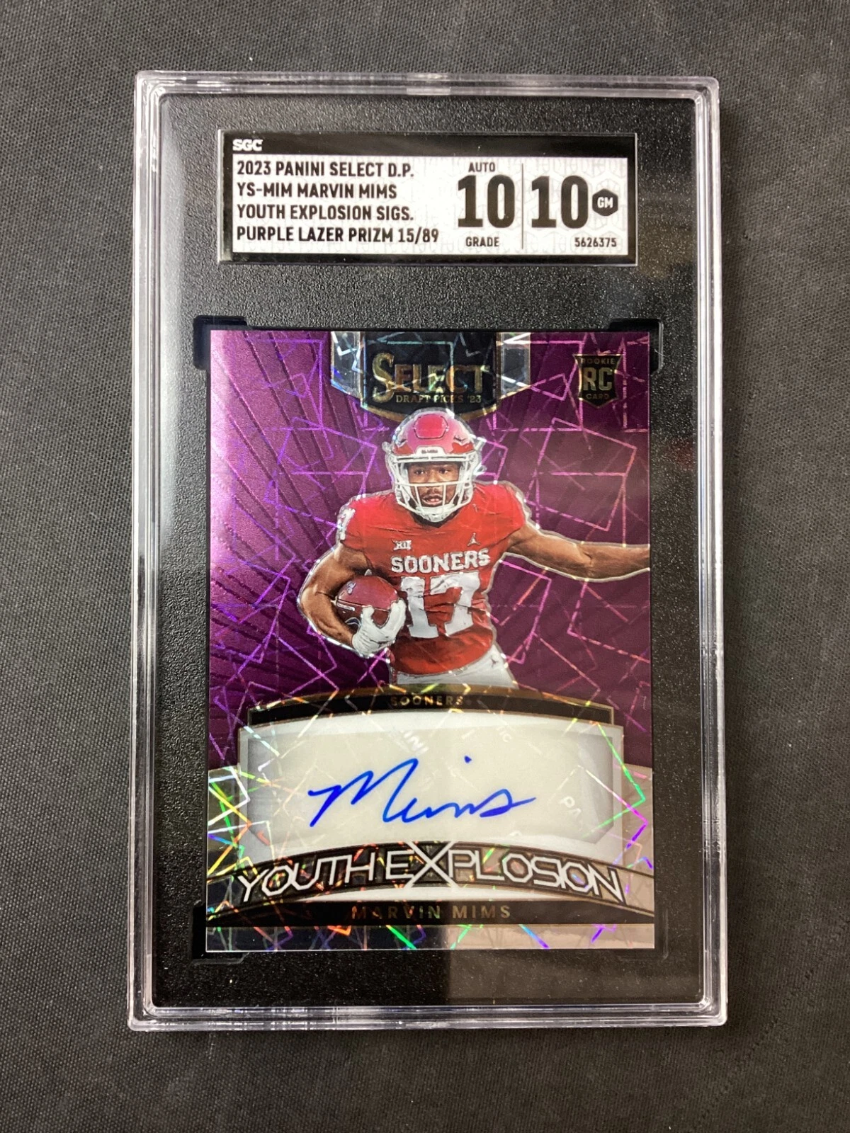 Marvin Mims Panini Select Draft Picks Youth Explosion Signatures #YSMIM Purple Lazer