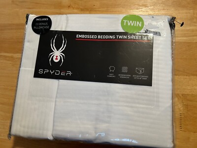 Spyder Embossed White Striped Twin 4 Piece Sheet Set-NWT