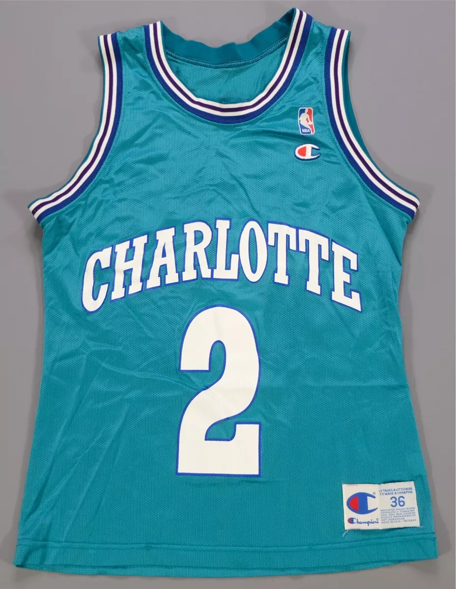 Rare VTG CHAMPION Larry Johnson Charlotte Hornets Basketball Jersey 90s Teal 36