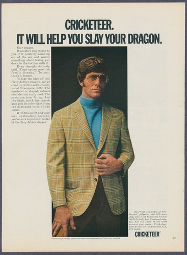 Cricketeer Checkered Green Sport Coat Fashion Vintage Print Ad 1969