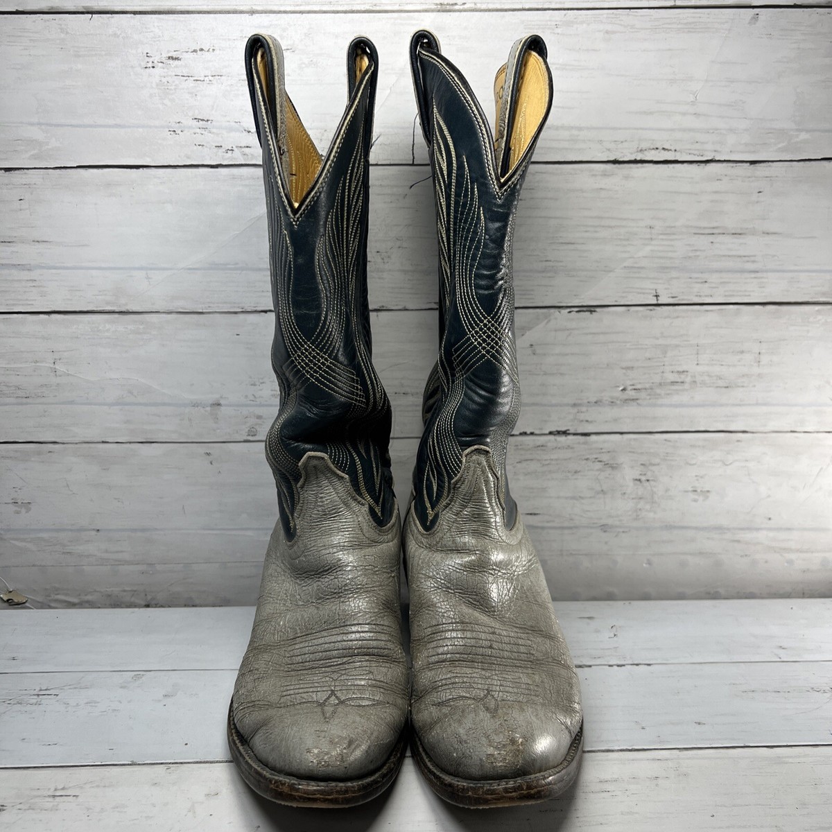 Bottes Western Tony Lama 8056 – Cuir Bleu, Taille 10.5, Vintage USA