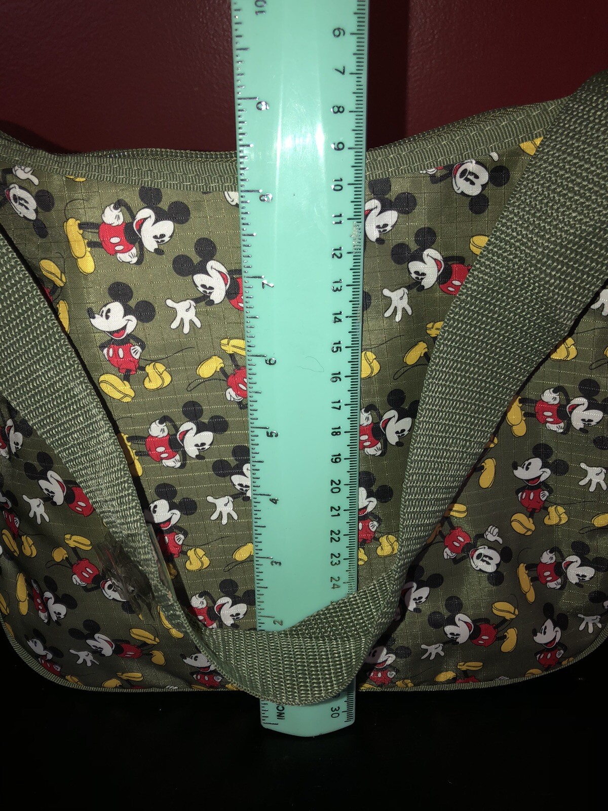NWOT Disney Mickey Mouse Vinyl Zip Shoulder Bag Olive Green & Coin Purse Lunch