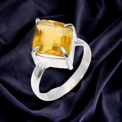 Gift For Her 925 Sterling Silver Natural Citrine Gemstone Cocktail Ring Size 9