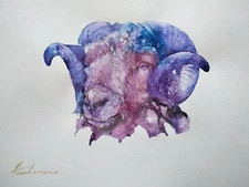 Wild Sheep, Animal, Watercolor artwork, Handmade, Original painting on paper