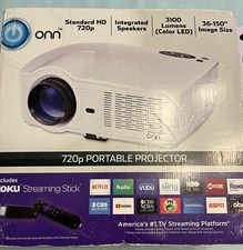 ONN ONA19AV902 3100 Lumens Portable Projector, with ROKU stick, lightly used