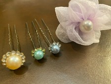 four 4 Pearl Crystal Hair Accessories hair pins holiday hair decorations dressup