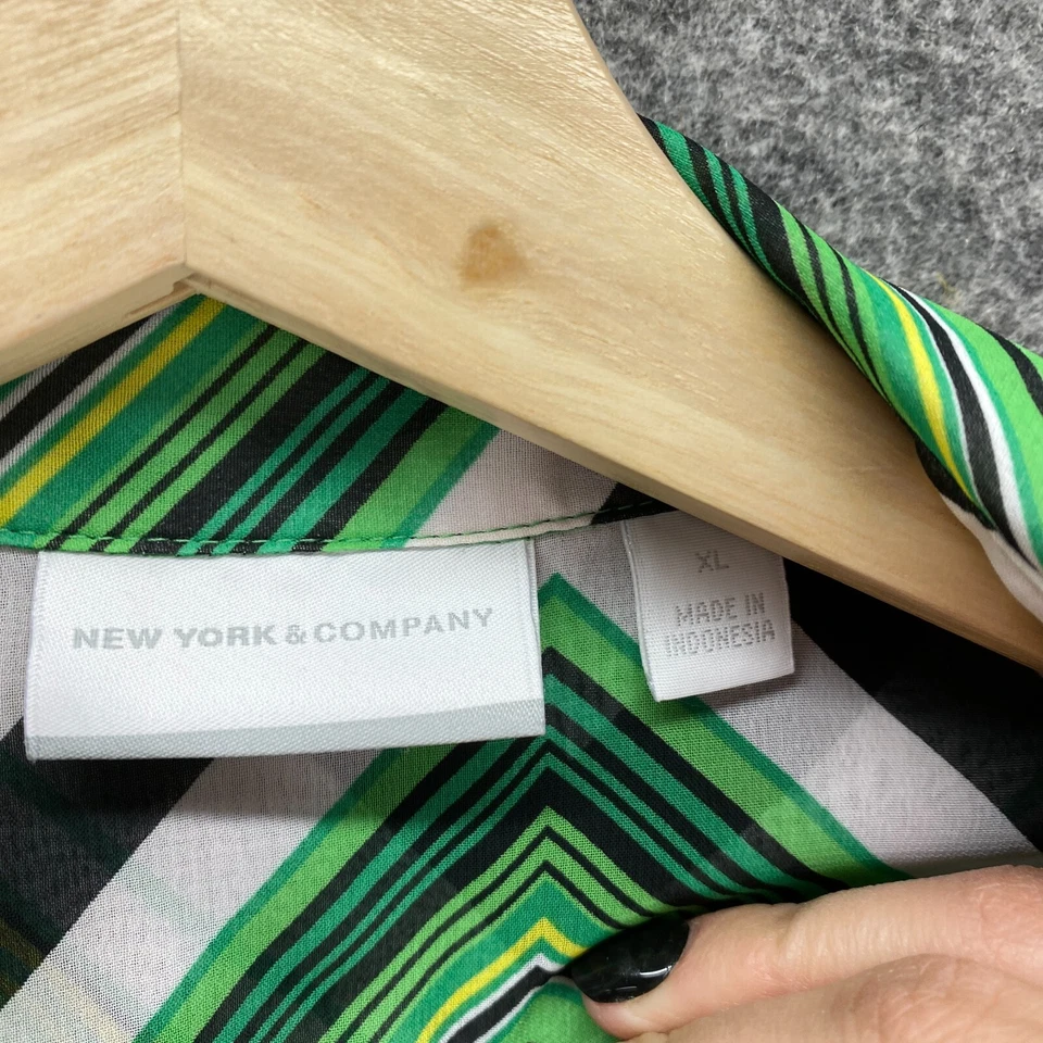 Camisa New York & Company Mujer XL Verde Rayas Cuello Abotonado Manga 3/4 Foto 4 de 4