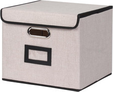 Large Square Storage Bin with Lid, Foldable Organizer Box with Handles Label D