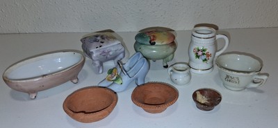Misc Miniature Vintage Porcelain Footed/Lidded Trinket Boxes Dishes Some Damage