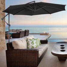 Aluminium 3M Large Round Garden Parasol Rattan Umbrella Patio Sun Shade Crank