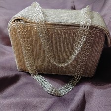 Silver Gray Beaded Evening Bag with Mirror Elegant Handbag for Formal Events