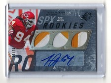 2009 SPx Tyson Jackson Silver Spectrum Triple Patch Auto Rookie Card RC /25. rookie card picture