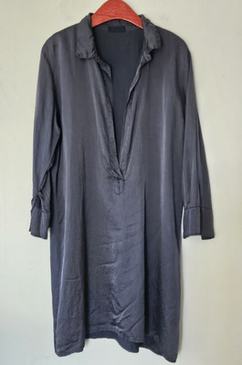 CP Shades USA Silk Cotton L Tunic Deep V Neck Slate Blue Gray Hand Dyed Pullover