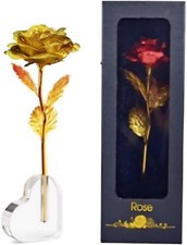 Smowfes Gold Dipped Rose, Eternal Long Stem Golden Rose  Luxurious Romantic Gif