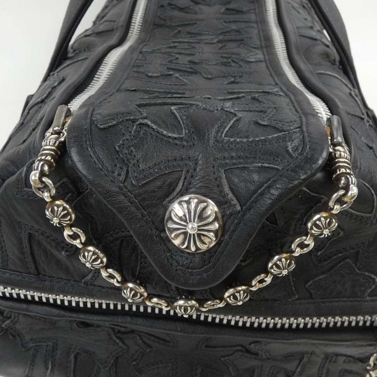 Chrome Hearts Duffle Gym Bag Black Leather 22x9x22 in image 5