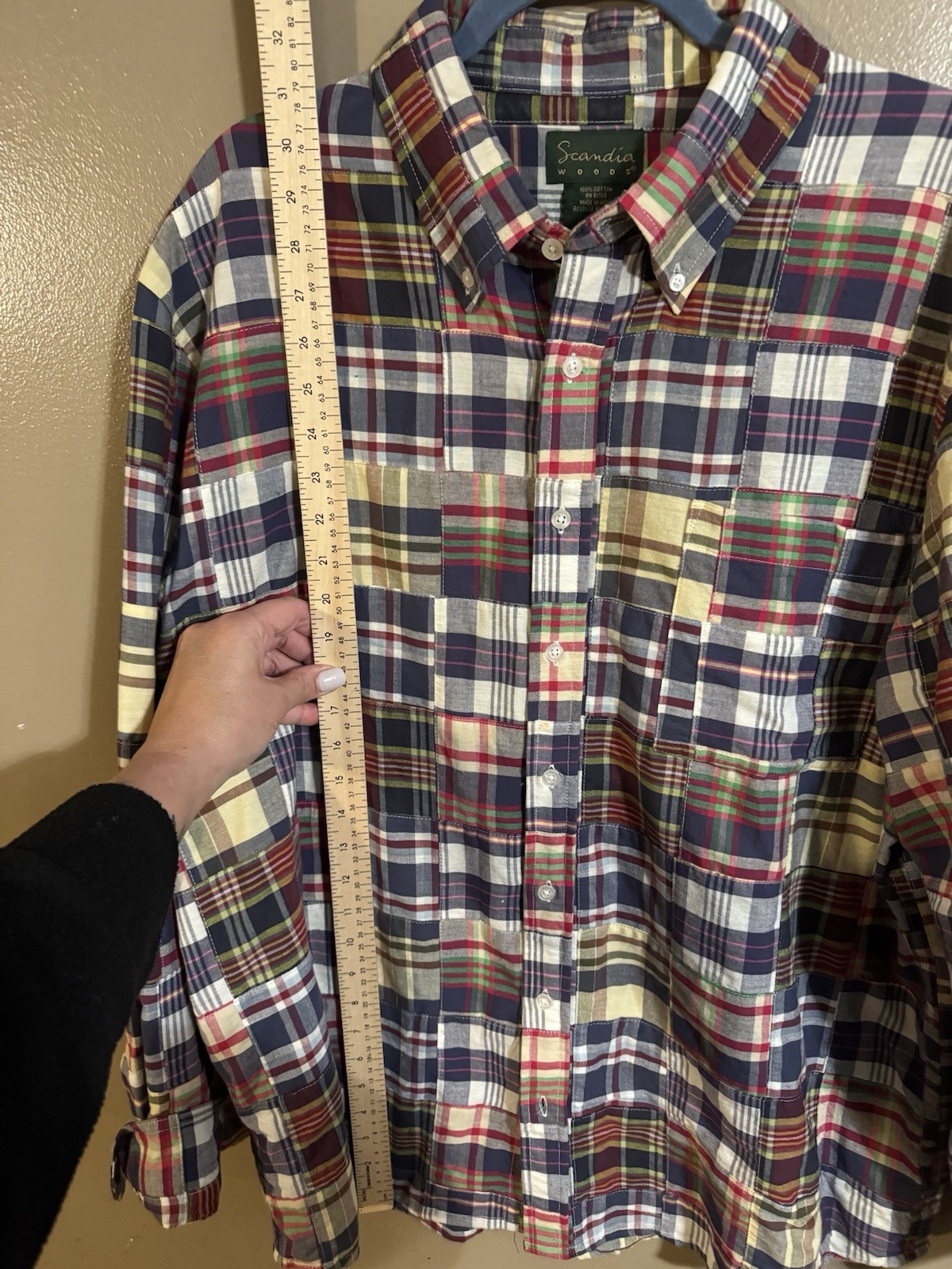 Scandia patchwork madras cotton button-down Shirt… - image 2