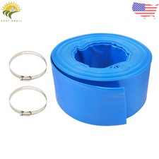 3" x 50FT Blue PVC Lay Flat Water Hose Discharge Hoses For Pool Backwash