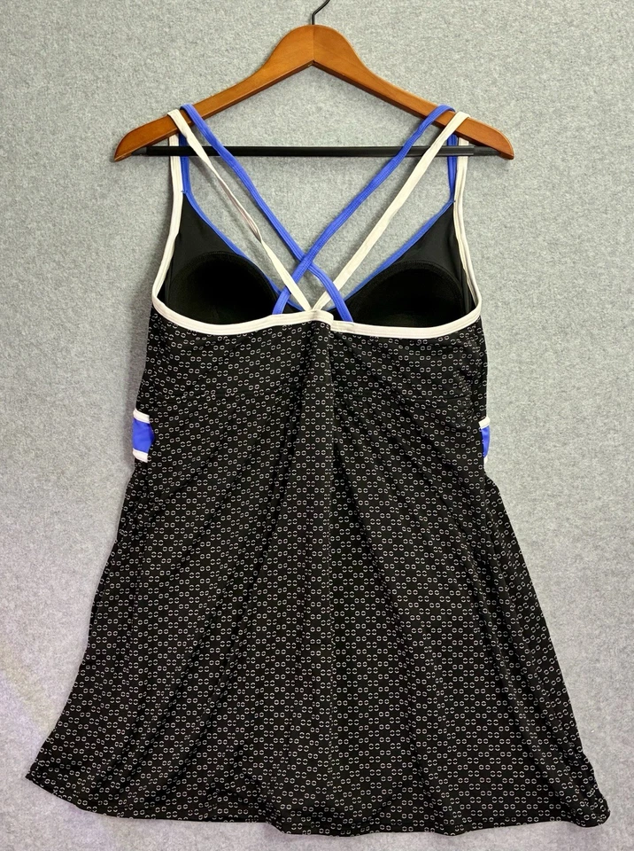 Catalina 女式 XL (16-18) 游泳裙黑色蓝色交叉背面连体衣 — 第 3/4 张图片