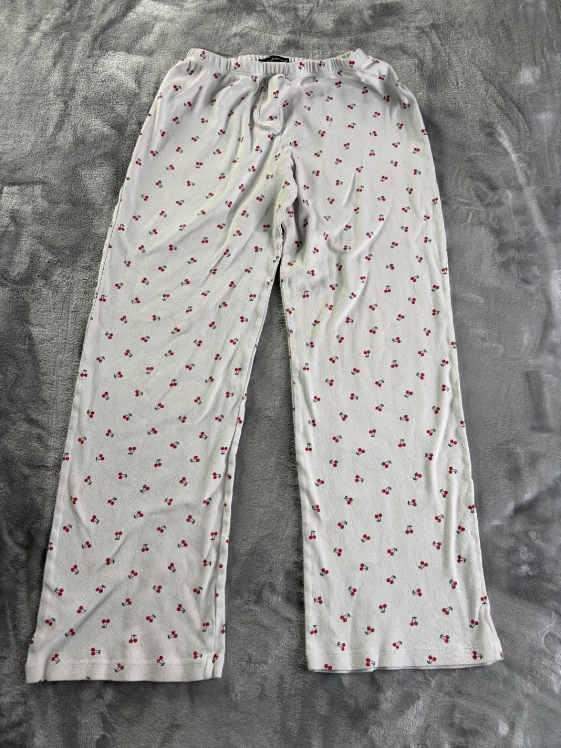 Brandy Melville Anastasia Cherry Pajama Pants White Pointelle Cotton One Size