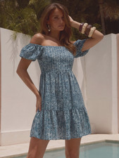 Banana Republic Women's Green Boho Square Neck Flutter Sleeve Midi Dress Size M