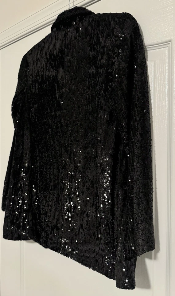 NWT Express XS Sequin Open Front Boyfriend Blazer in Pitch Black - Image 3 of 4