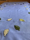 New Holiday Tablecloth Blue 100% Cotton Sateen/ Handmade Leaf Appliqué 59”x 41"