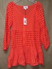 Solid & Striped Evan Eyelet Mini Dress Coral Orange Small