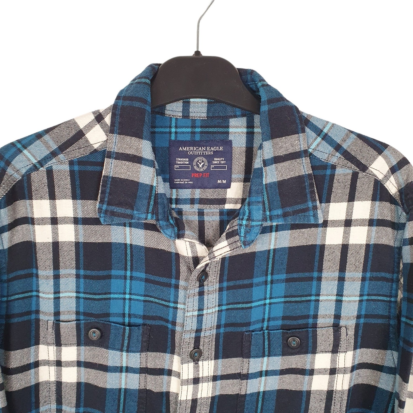 AMERICAN EAGLE Blue Check Shirt Flannel Shacket Long Sleeve Casual Mens M image 2