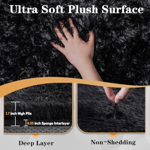 Zomfy 8x10 Area Rug Black Shag Plush Fuzzy Carpet Soft Non-Slip for ...