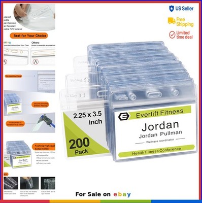 Clear Plastic Horizontal Name Tag Badge ID Card Holders 3.9x3.3 Inches Pack of