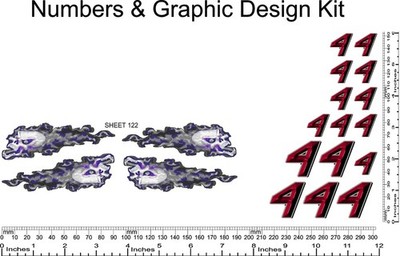 R/C Vinyl Decal 1/16th Scale Bevel 2-D Red (# 4's) Graphic Skull Kit R122n